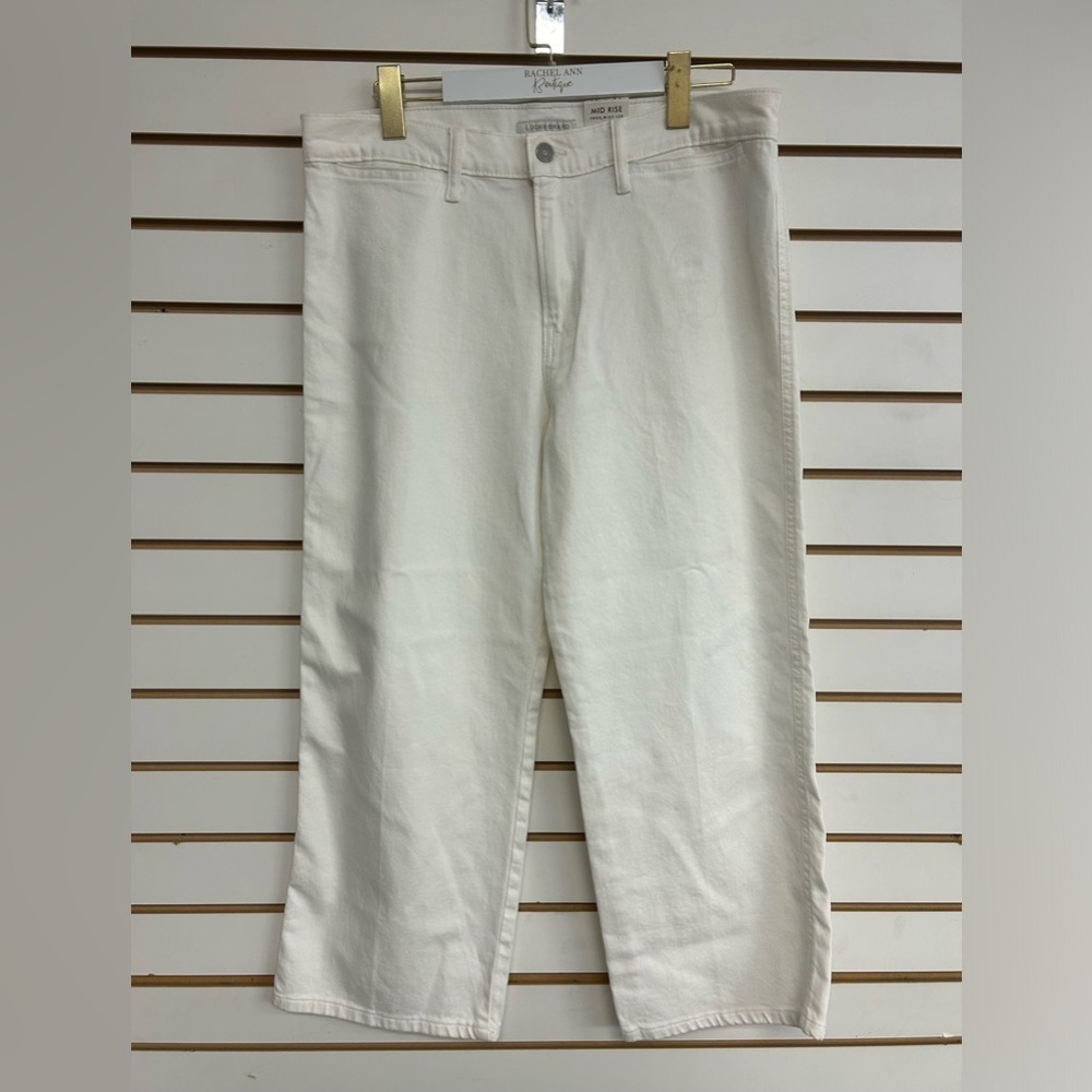 Lucky Brand Wide Leg Mid Rise Crop Jeans White‎ Size 12/31 Barrel Leg NWT Flawed